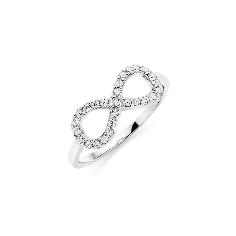 Nežen prstan iz srebra čistine 925 z znakom infinity z vgrajenimi kamenčki