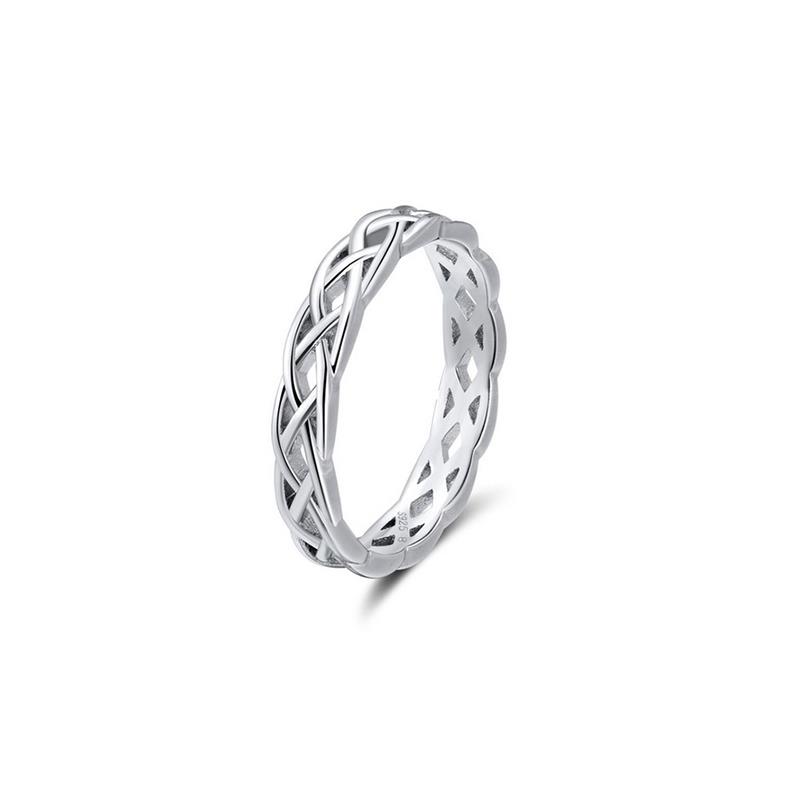 Ženski prstan iz srebra čistine 925 brez kamenčkov z vzorcem pletene kitke