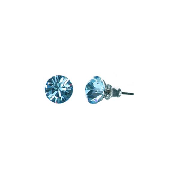Uhani iz jekla s Swarovski kristalom aquamarine modre barve - premer 5 mm