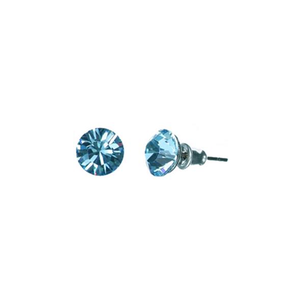 Uhani iz jekla s Swarovski kristalom aquamarine modre barve - premer 5 mm